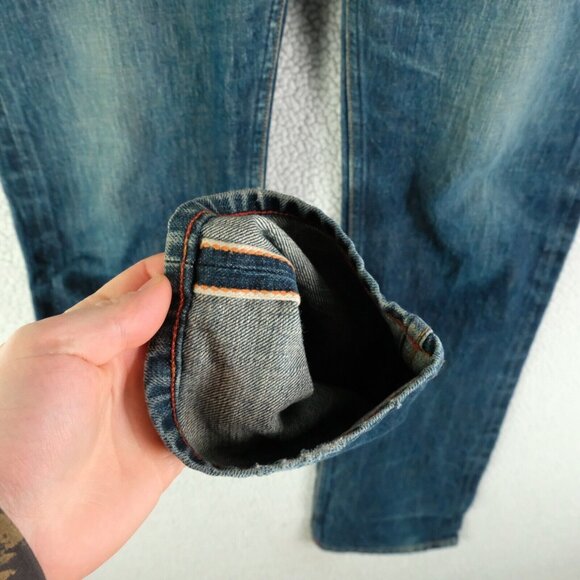 Gustin Jeans Mens 30X34 Blue Raw Selvedge Denim Straight Stone Wash Whiskers - Picture 9 of 13